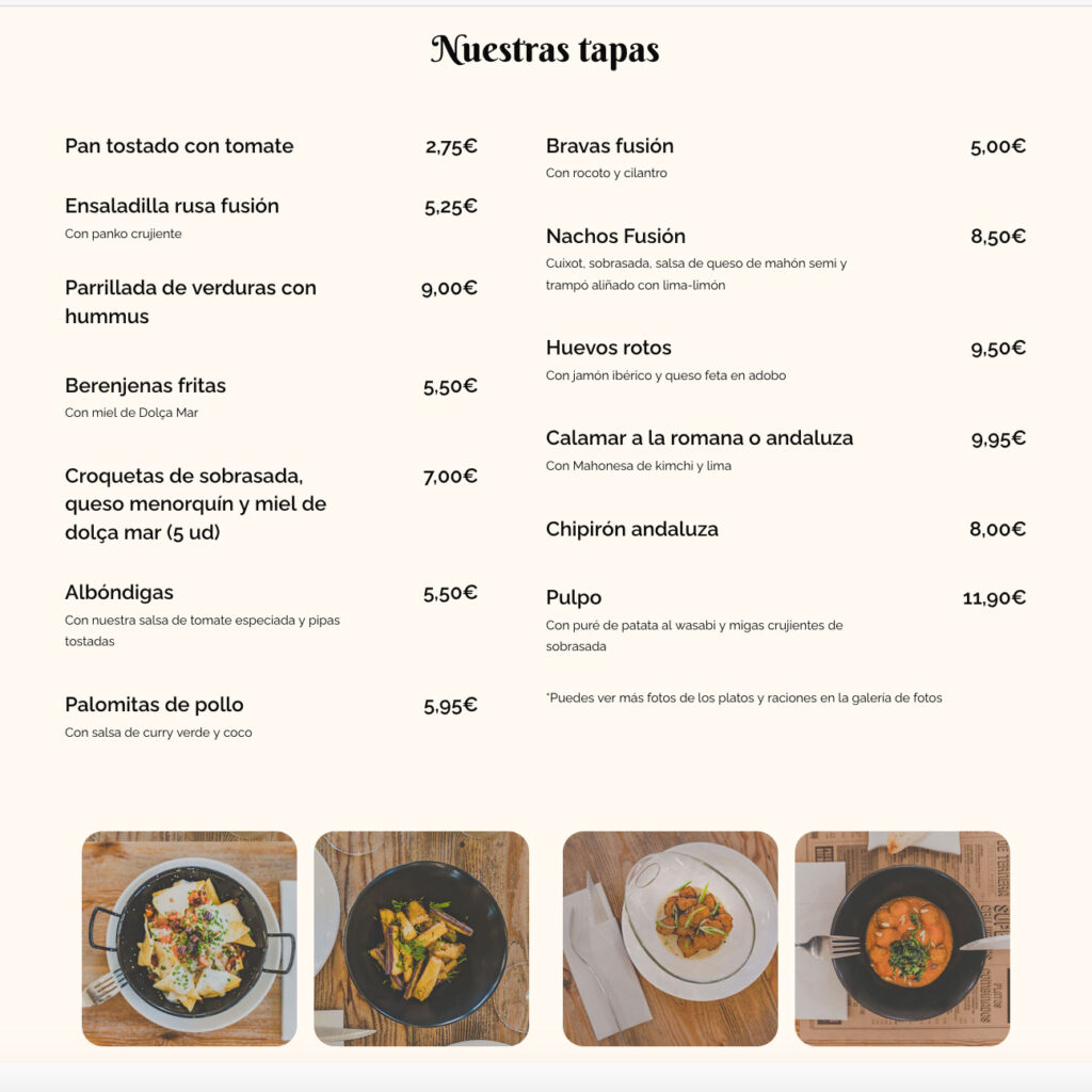 Diseño Web Restaurantes Menorca